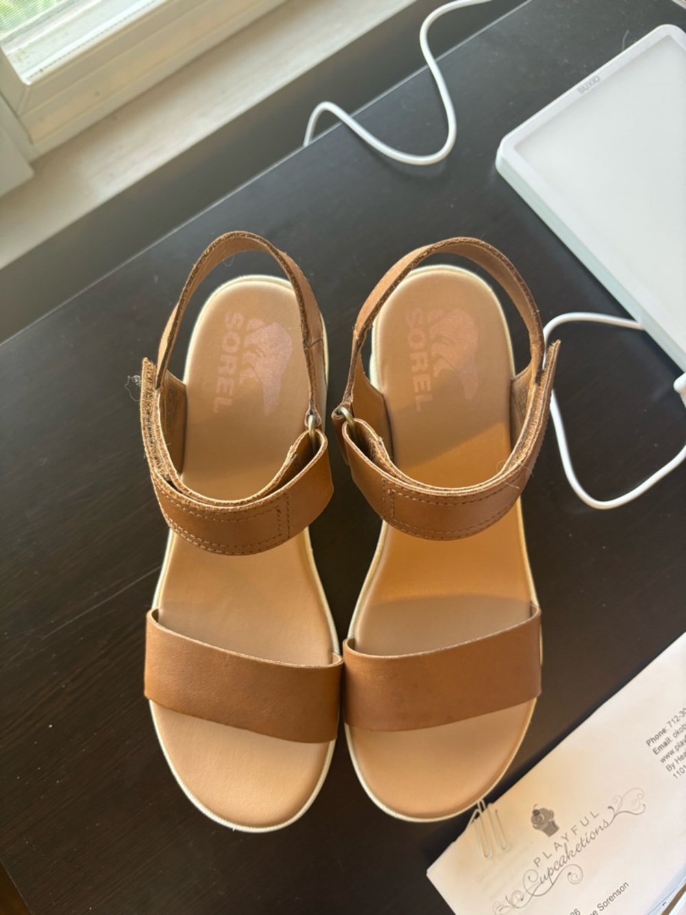 Sorel Tan Brown Leather Ankle-Strap Sandals 7 - Picture 5 of 5